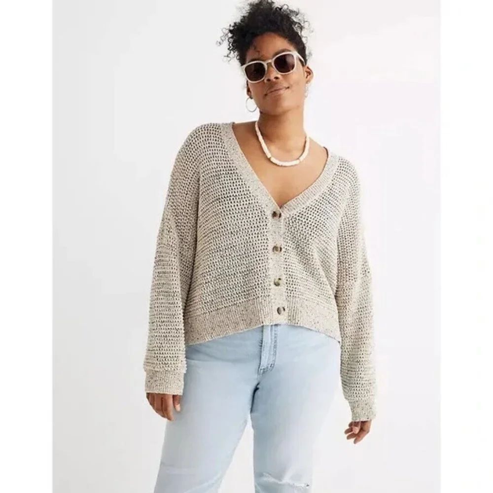 Madewell Cotton Blend Marled Hartley Breezy Boxy Crop Cardigan Sweater Size XXS